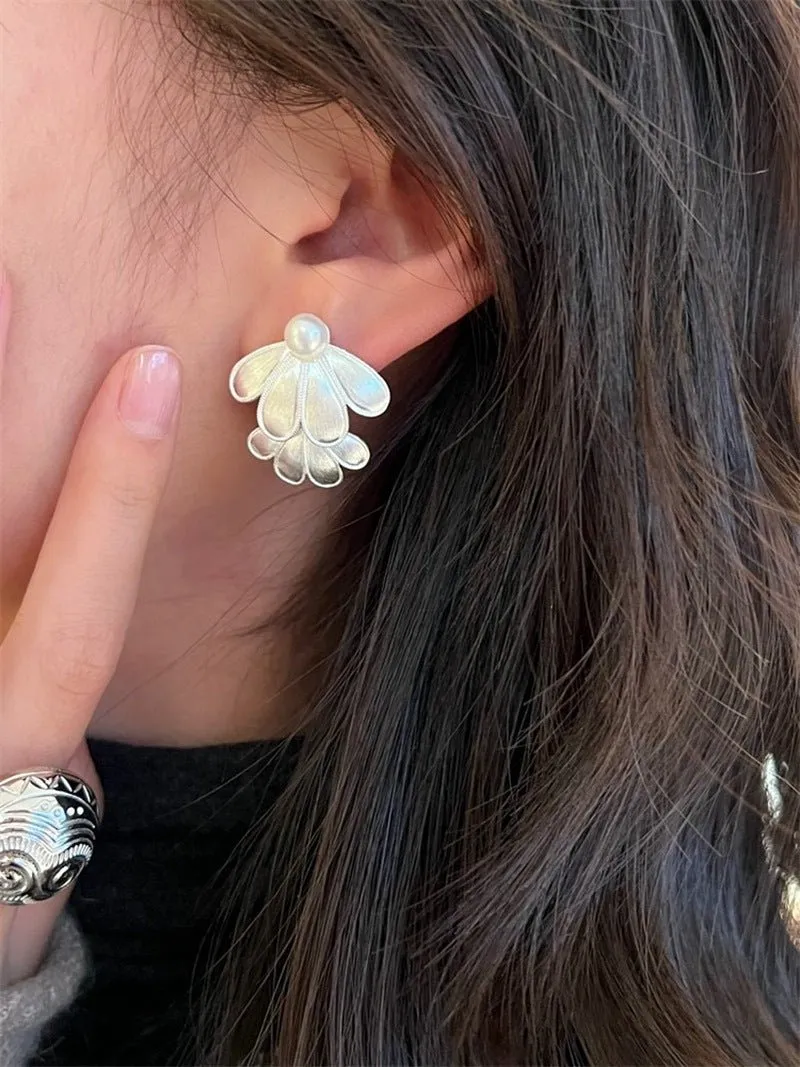 Ethnic Style Double Soma Flowers Pearl Earrings