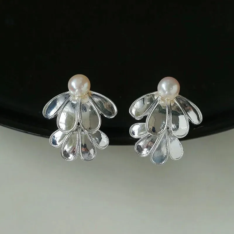 Ethnic Style Double Soma Flowers Pearl Earrings