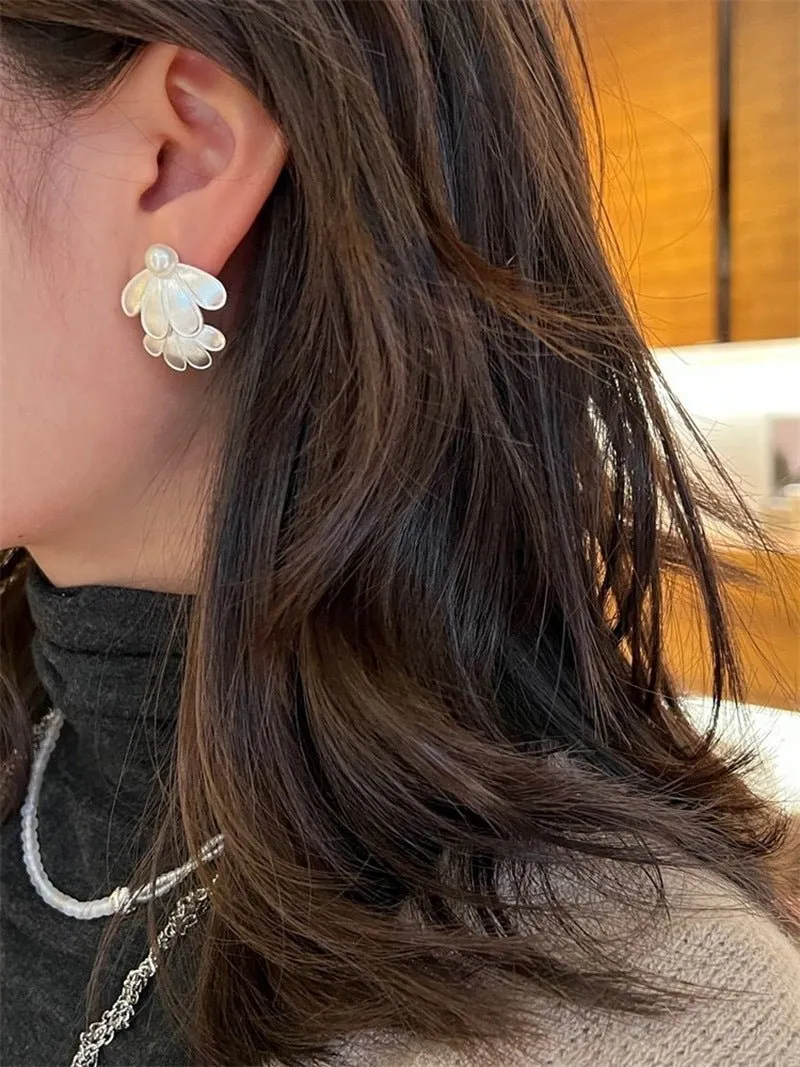 Ethnic Style Double Soma Flowers Pearl Earrings