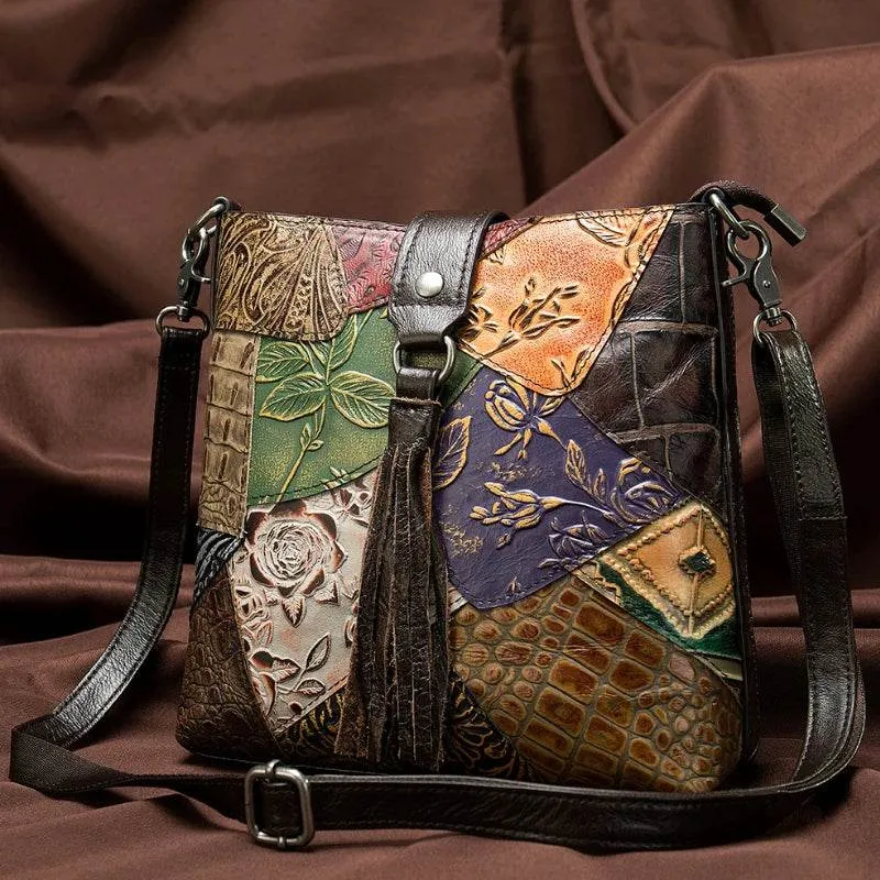 Ethnic Style Genuine Leather Shoulder Bag for Women Crossbody