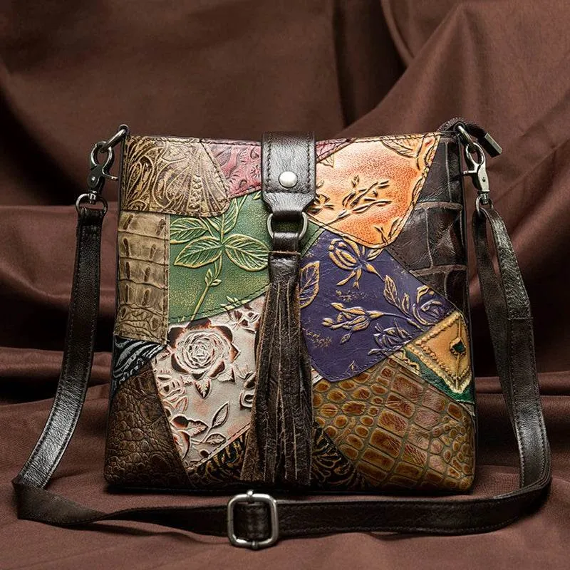 Ethnic Style Genuine Leather Shoulder Bag for Women Crossbody