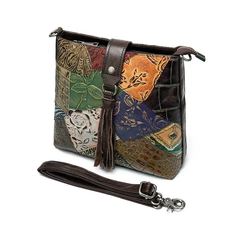 Ethnic Style Genuine Leather Shoulder Bag for Women Crossbody