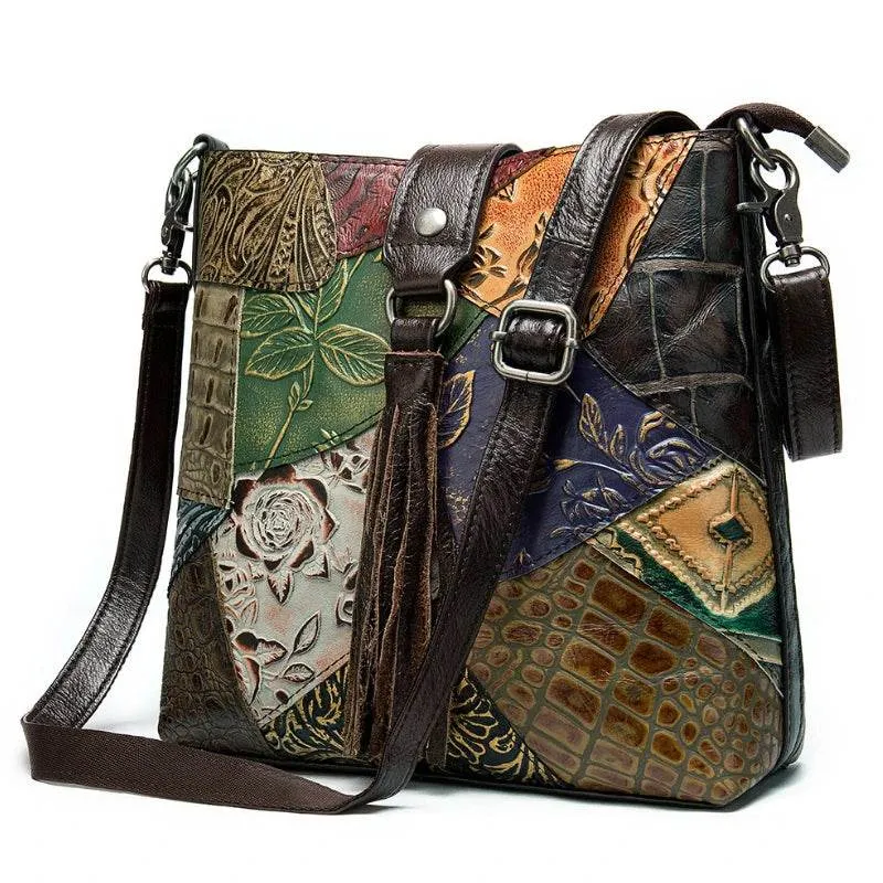 Ethnic Style Genuine Leather Shoulder Bag for Women Crossbody