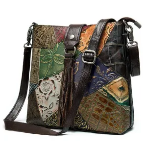 Ethnic Style Genuine Leather Shoulder Bag for Women Crossbody