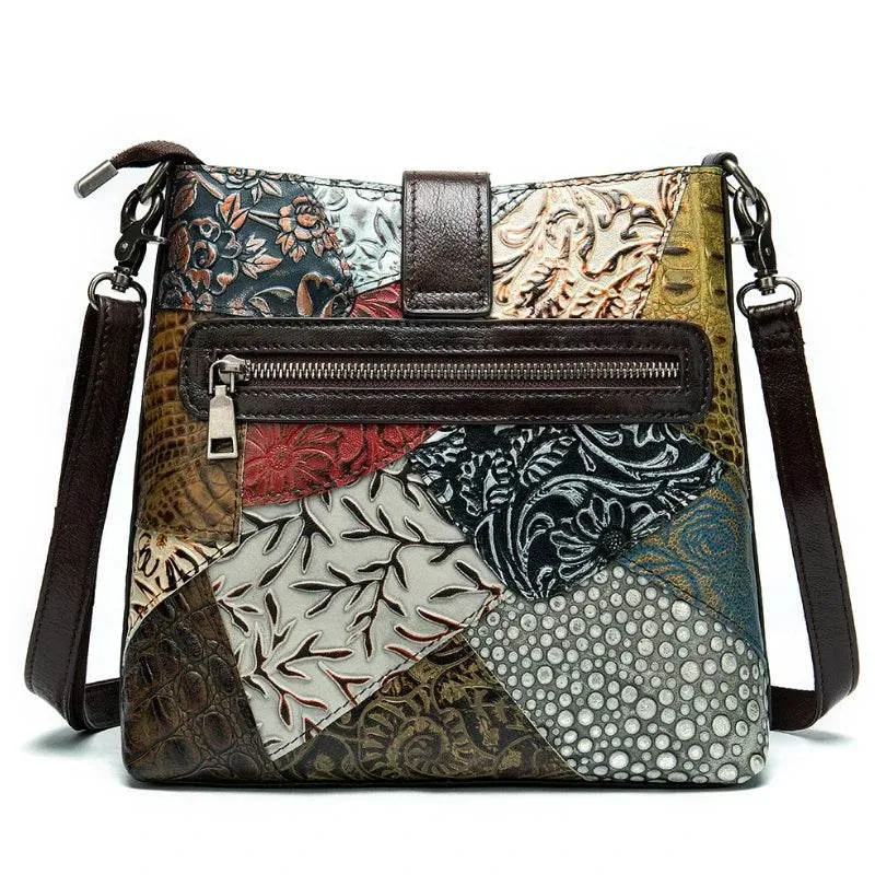 Ethnic Style Genuine Leather Shoulder Bag for Women Crossbody