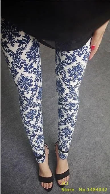 Ethnic style Retro graffiti paintings Printing flowers trousers printed High elasticity leggings