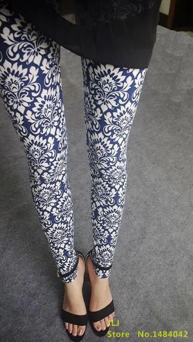 Ethnic style Retro graffiti paintings Printing flowers trousers printed High elasticity leggings