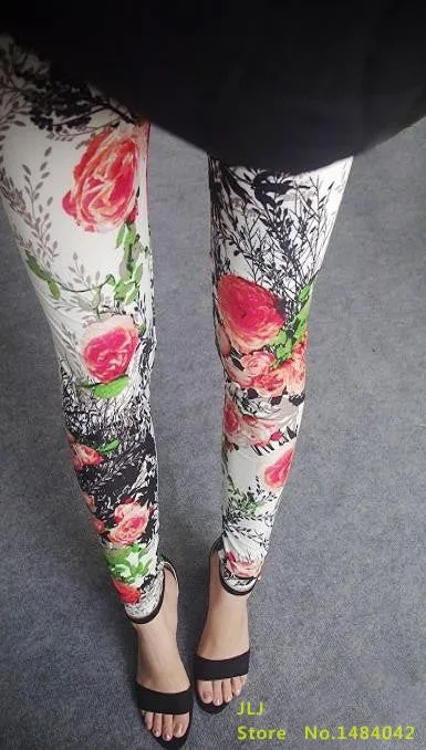 Ethnic style Retro graffiti paintings Printing flowers trousers printed High elasticity leggings