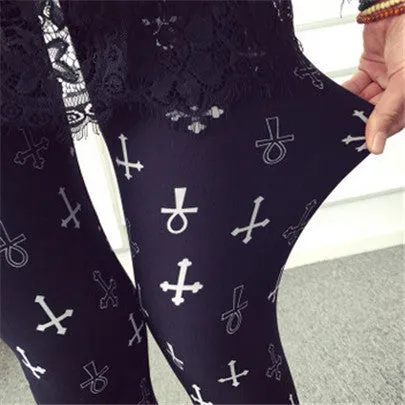 Ethnic style Retro graffiti paintings Printing flowers trousers printed High elasticity leggings