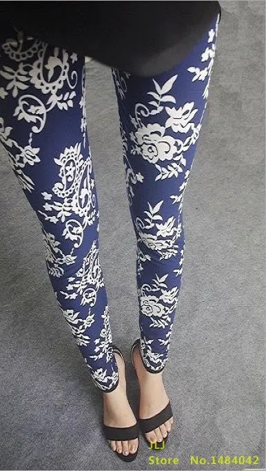 Ethnic style Retro graffiti paintings Printing flowers trousers printed High elasticity leggings
