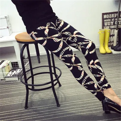 Ethnic style Retro graffiti paintings Printing flowers trousers printed High elasticity leggings