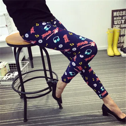Ethnic style Retro graffiti paintings Printing flowers trousers printed High elasticity leggings