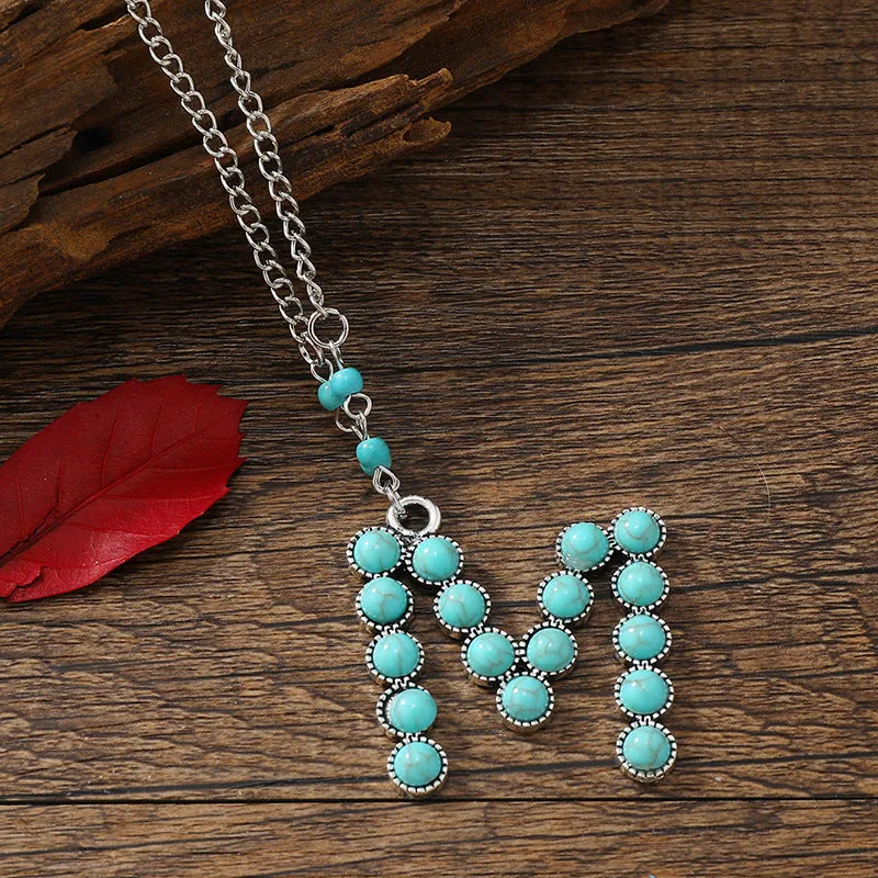 Ethnic Style Turquoise Letter Long Necklace