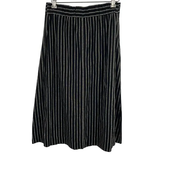 Eva Franco Black w Silver Metallic Stripe Midi Skirt Size 2 New