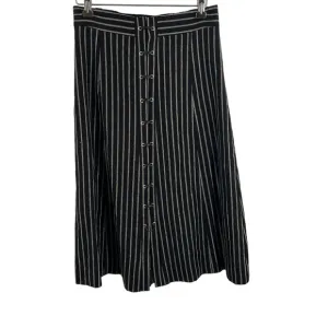 Eva Franco Black w Silver Metallic Stripe Midi Skirt Size 2 New