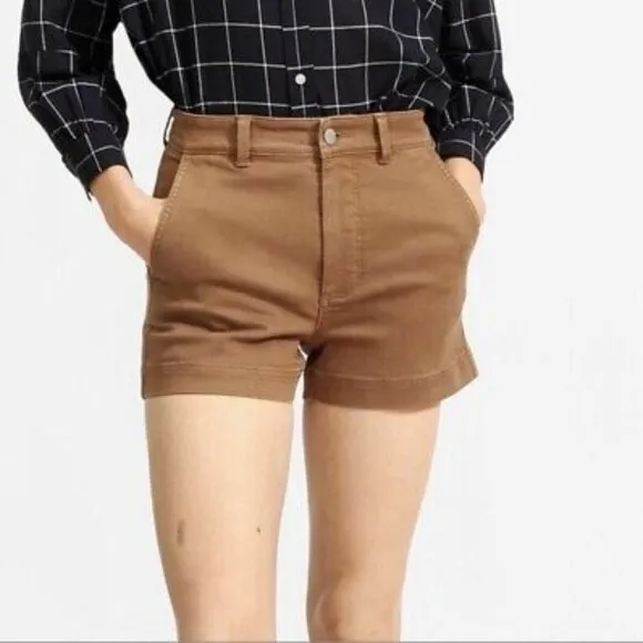 Everlane Brown The Cotton Twill High Rise Shorts