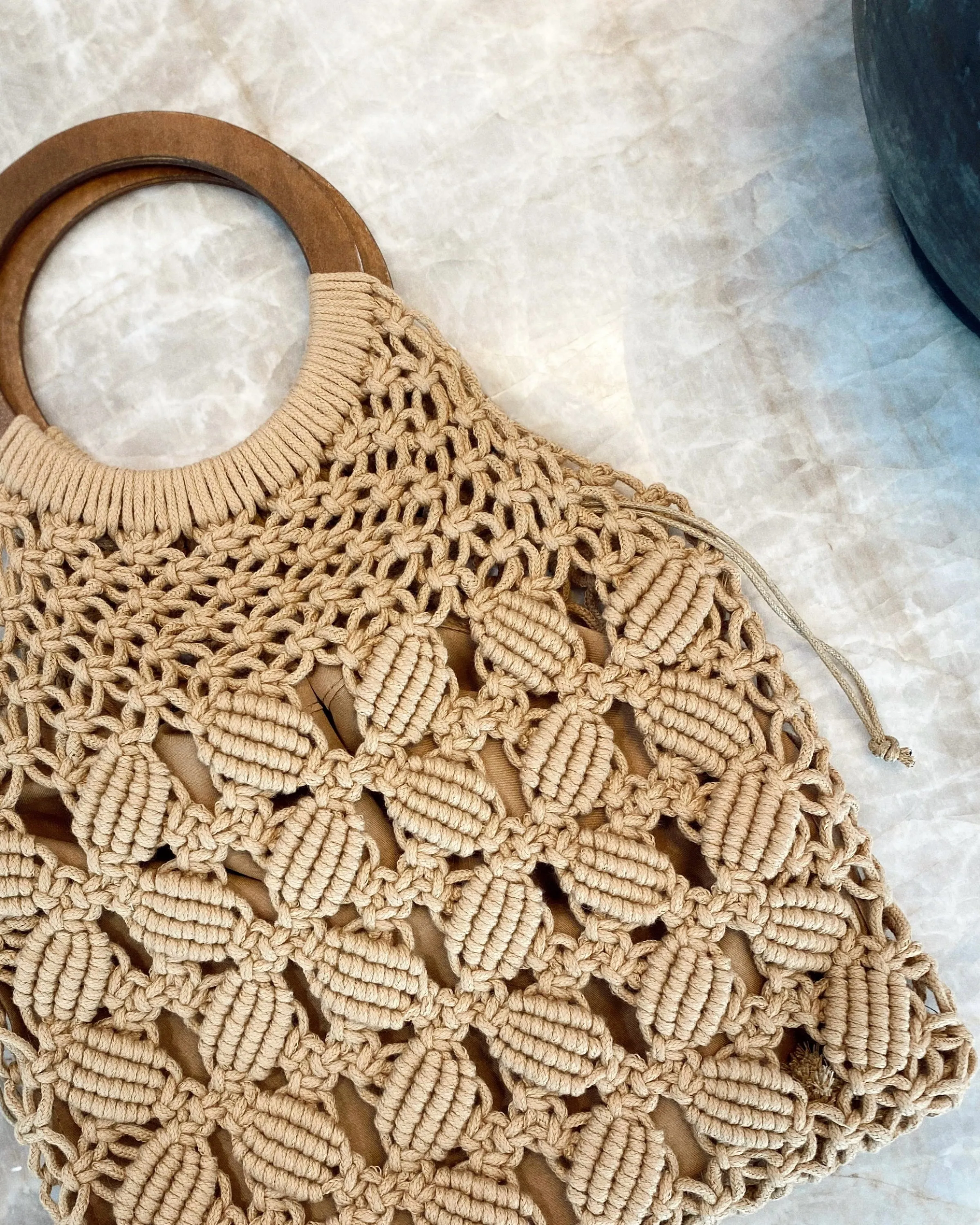 Fame Boho Braided Wooden Top Handle Bag