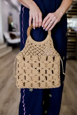 Fame Boho Braided Wooden Top Handle Bag