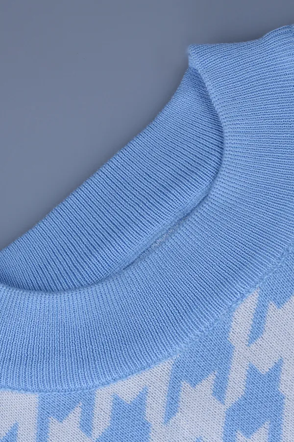 Fashion Street Geometric Patchwork Contrast O Neck Sweater(3 Colors)