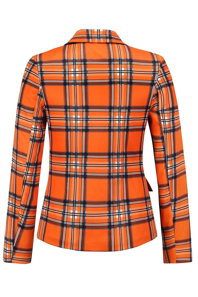 Fashion Street Plaid Patchwork Turn-back Collar Outerwear(4 Colors)