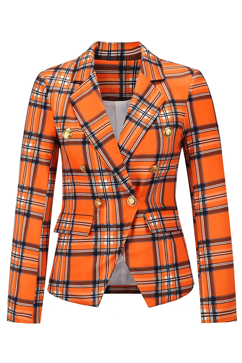 Fashion Street Plaid Patchwork Turn-back Collar Outerwear(4 Colors)