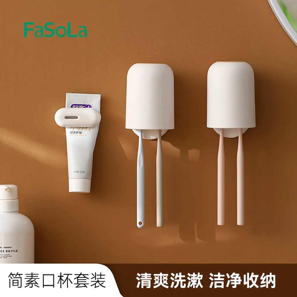 FaSoLa Minimalist Toothbrush Holder with Cup - White