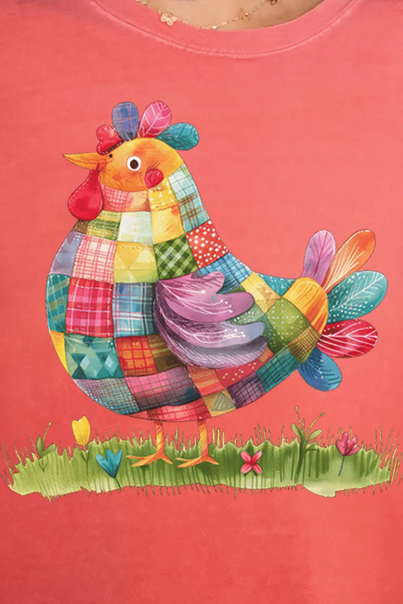 Faux Patchwork Chicken Comfort Colors Adult Ring-Spun Cotton Tee