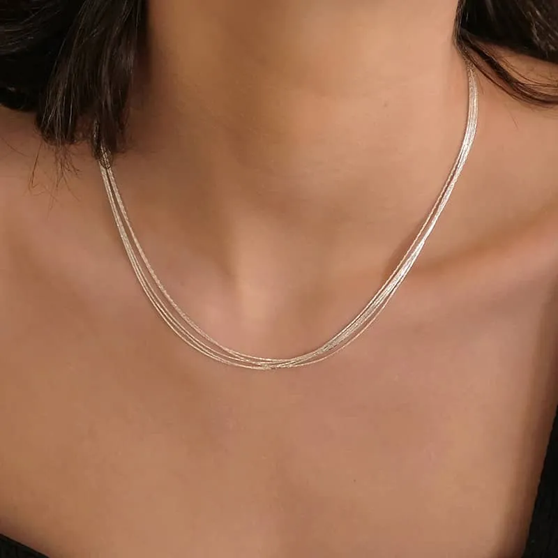 Five Layer Necklace in Sterling Silver - Silver or Gold
