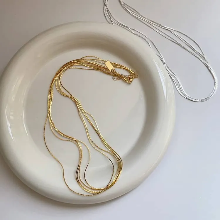 Five Layer Necklace in Sterling Silver - Silver or Gold