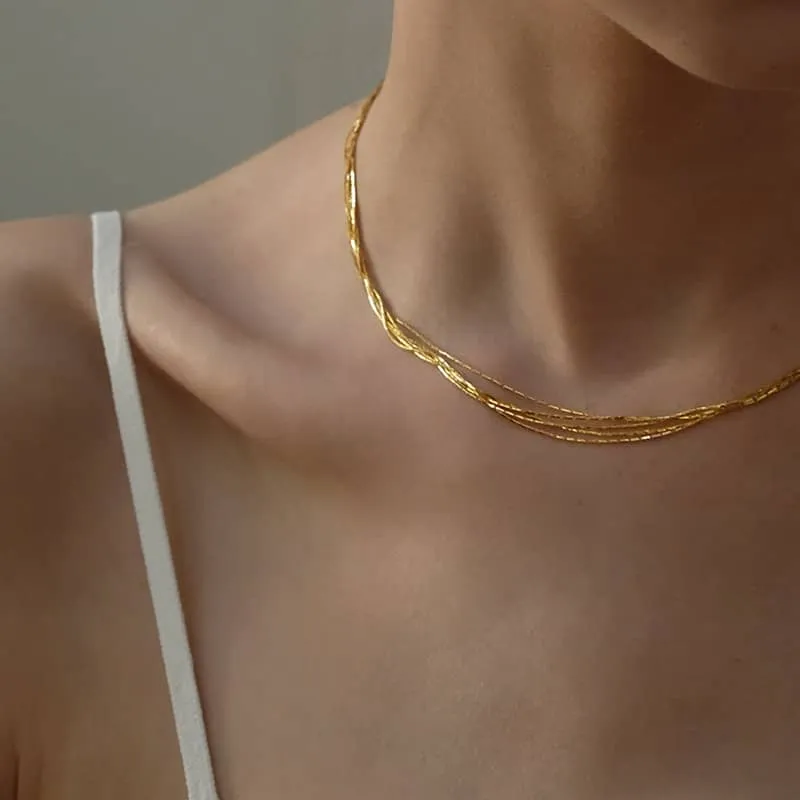 Five Layer Necklace in Sterling Silver - Silver or Gold