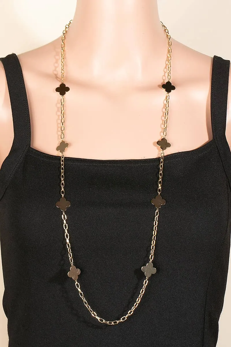 Flat Clover Long Chain Necklace