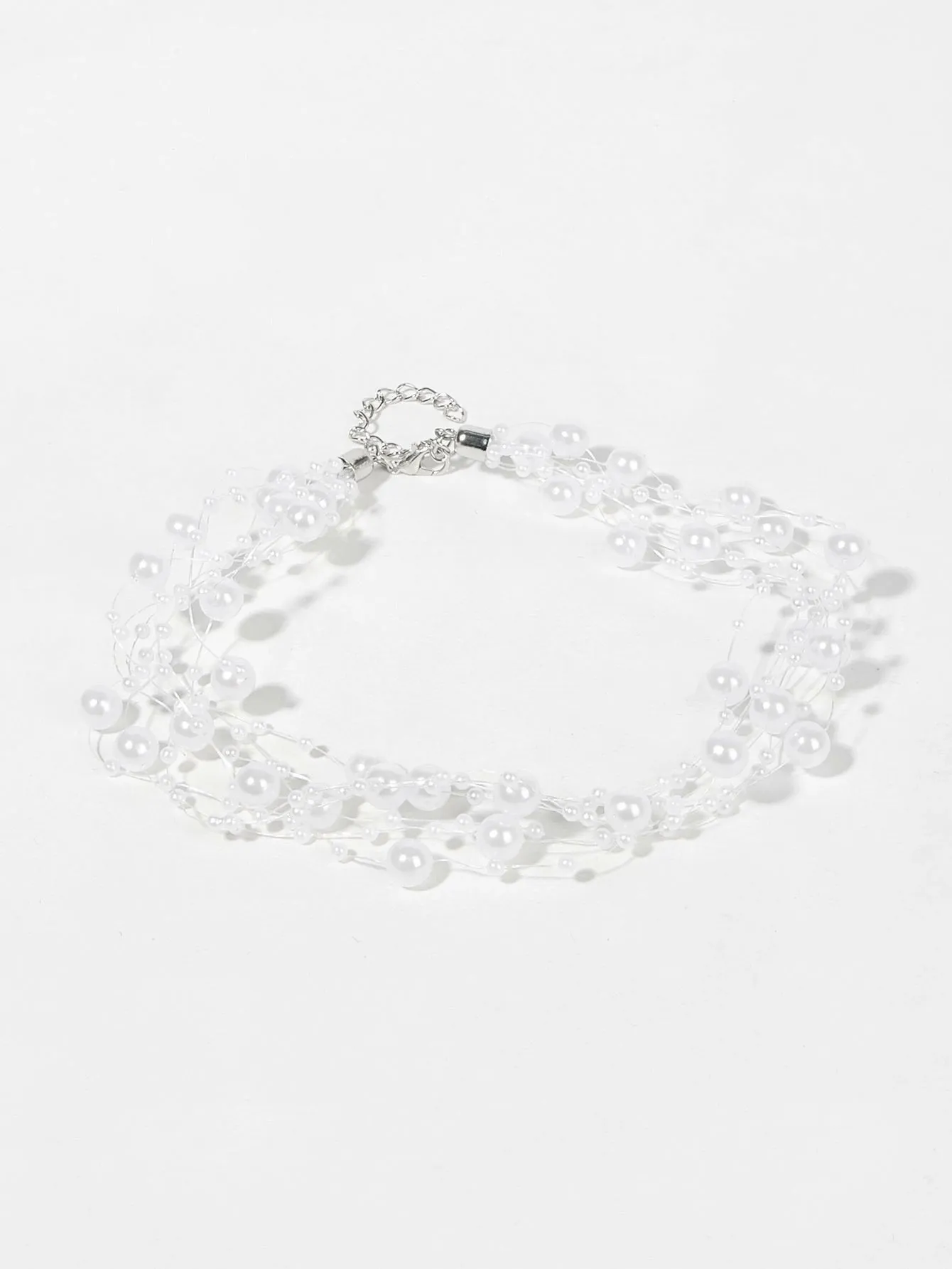Floating Multi Strand White Pearl Choker Necklace, Wedding Multi Layer White Floating Pearl Necklace