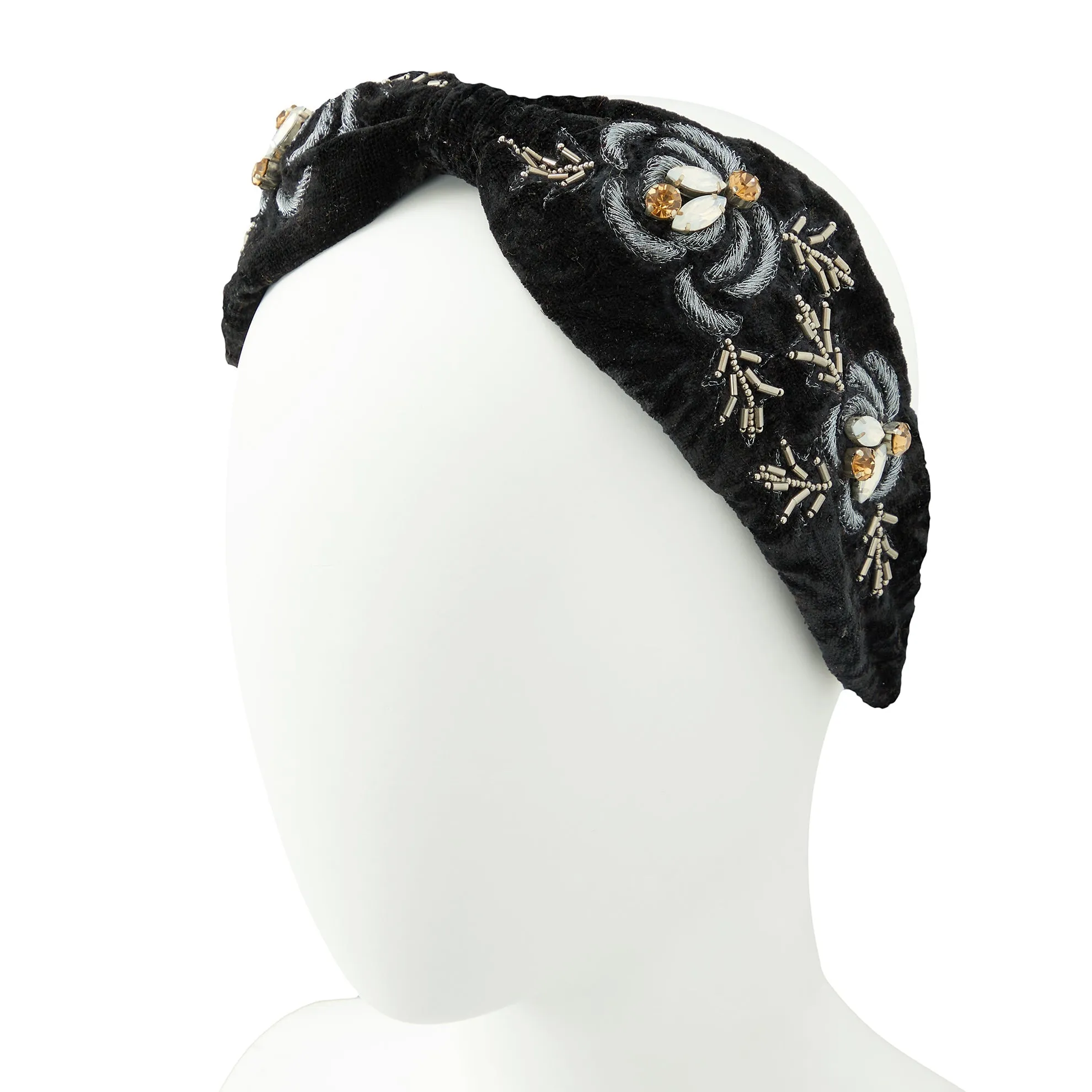 Floral Embroidered Velvet Headband
