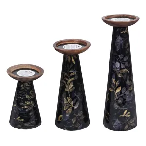 Floral Pillar Candleholder Set - Black