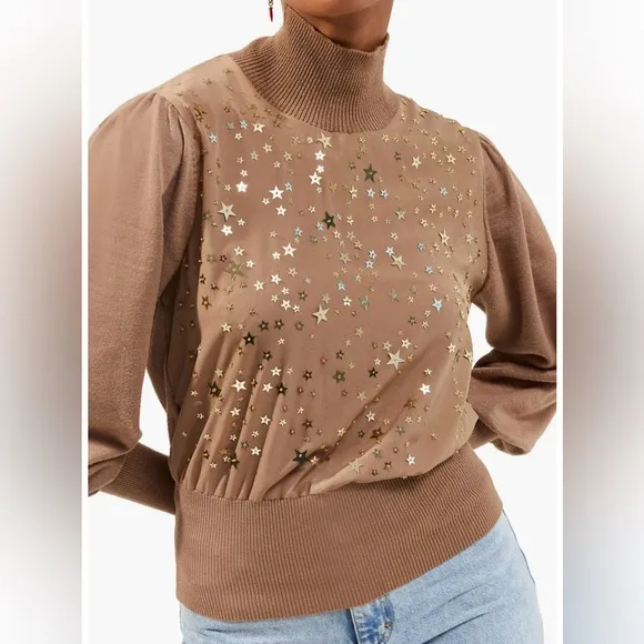French Connection Macey Beaded Star Turtleneck Sweater
