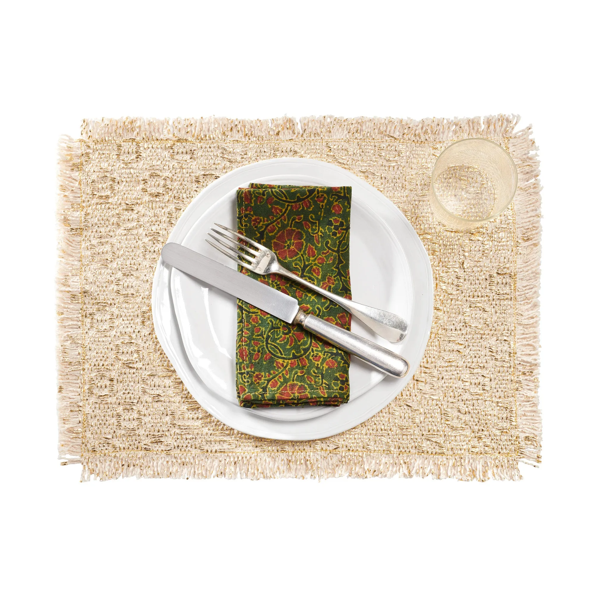 Fringed Placemat Set - Gold Pois
