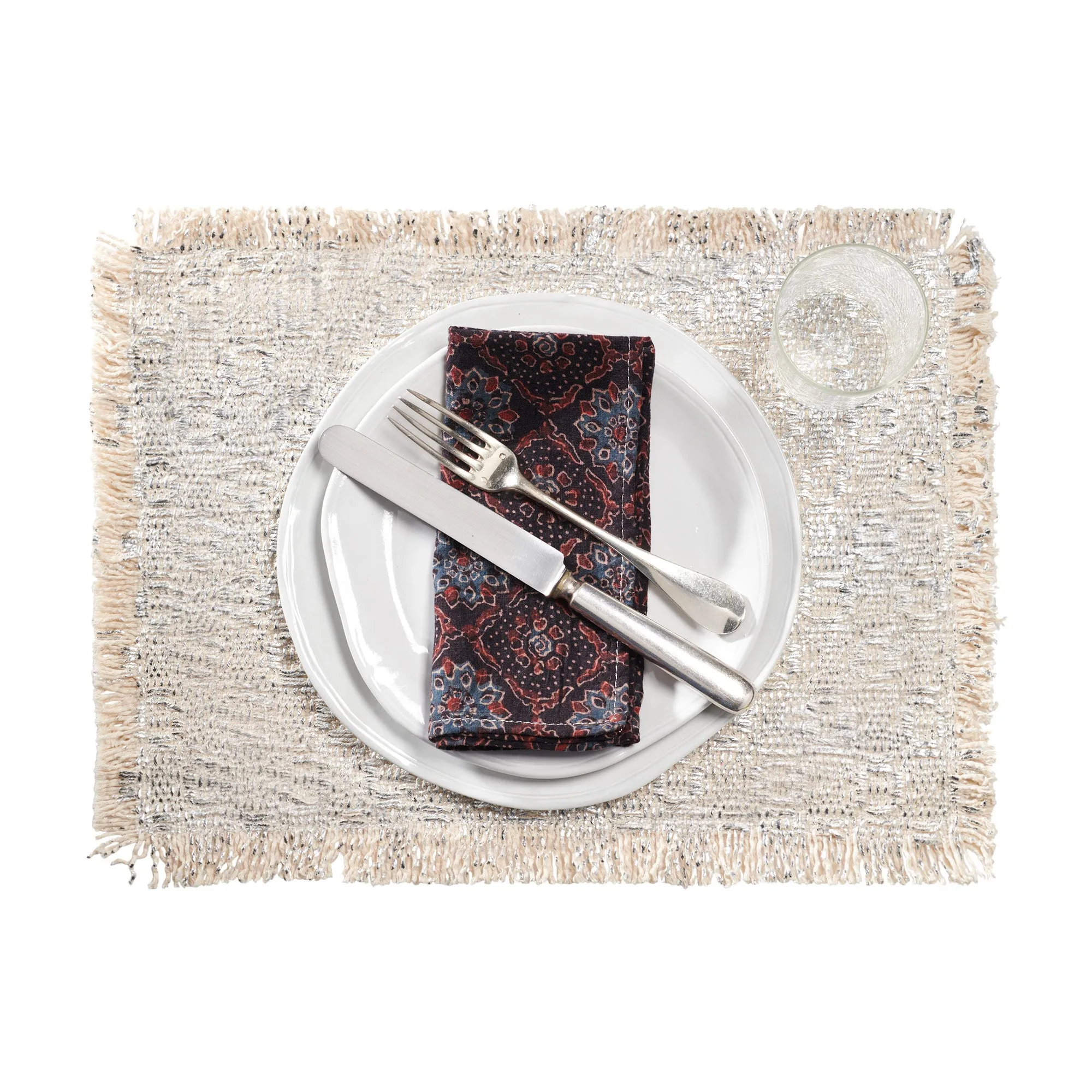 Fringed Placemat Set - Silver Pois