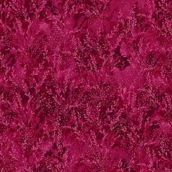 Garden Blends by Hoffman Fabrics BRANCHES & LEAVES/MAGENTA, SILVER