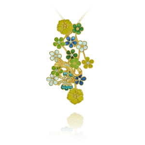 Garden Bouquet with Blossoms and Butterfly Pendant
