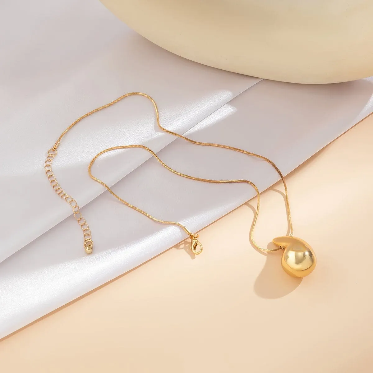 Geometric Gold Silver Tone Water-drop Pendant Chain Necklace