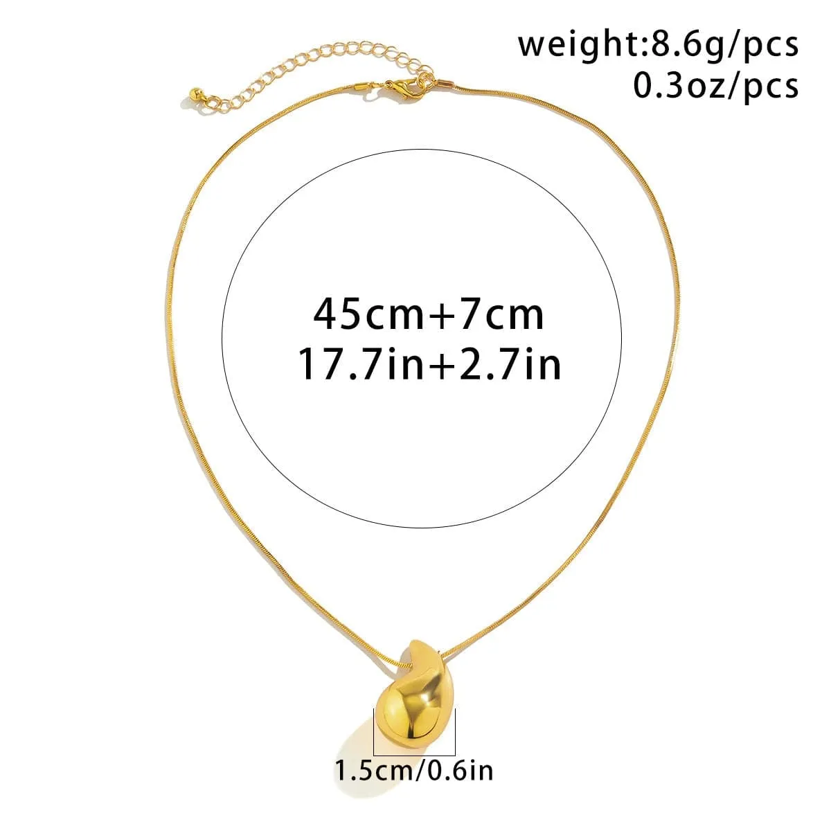 Geometric Gold Silver Tone Water-drop Pendant Chain Necklace