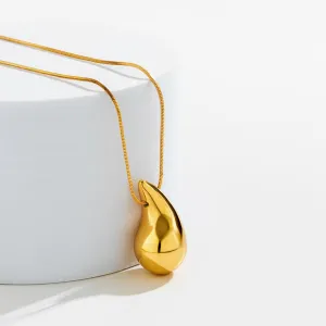 Geometric Gold Silver Tone Water-drop Pendant Chain Necklace