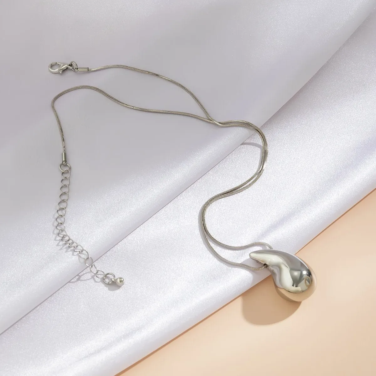 Geometric Gold Silver Tone Water-drop Pendant Chain Necklace