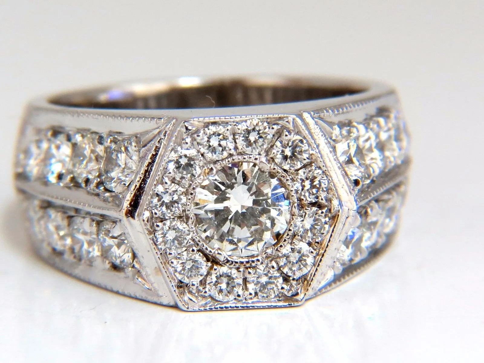 GIA Certified 2.29ct natural diamonds mens ring 18kt Hexagon Deck