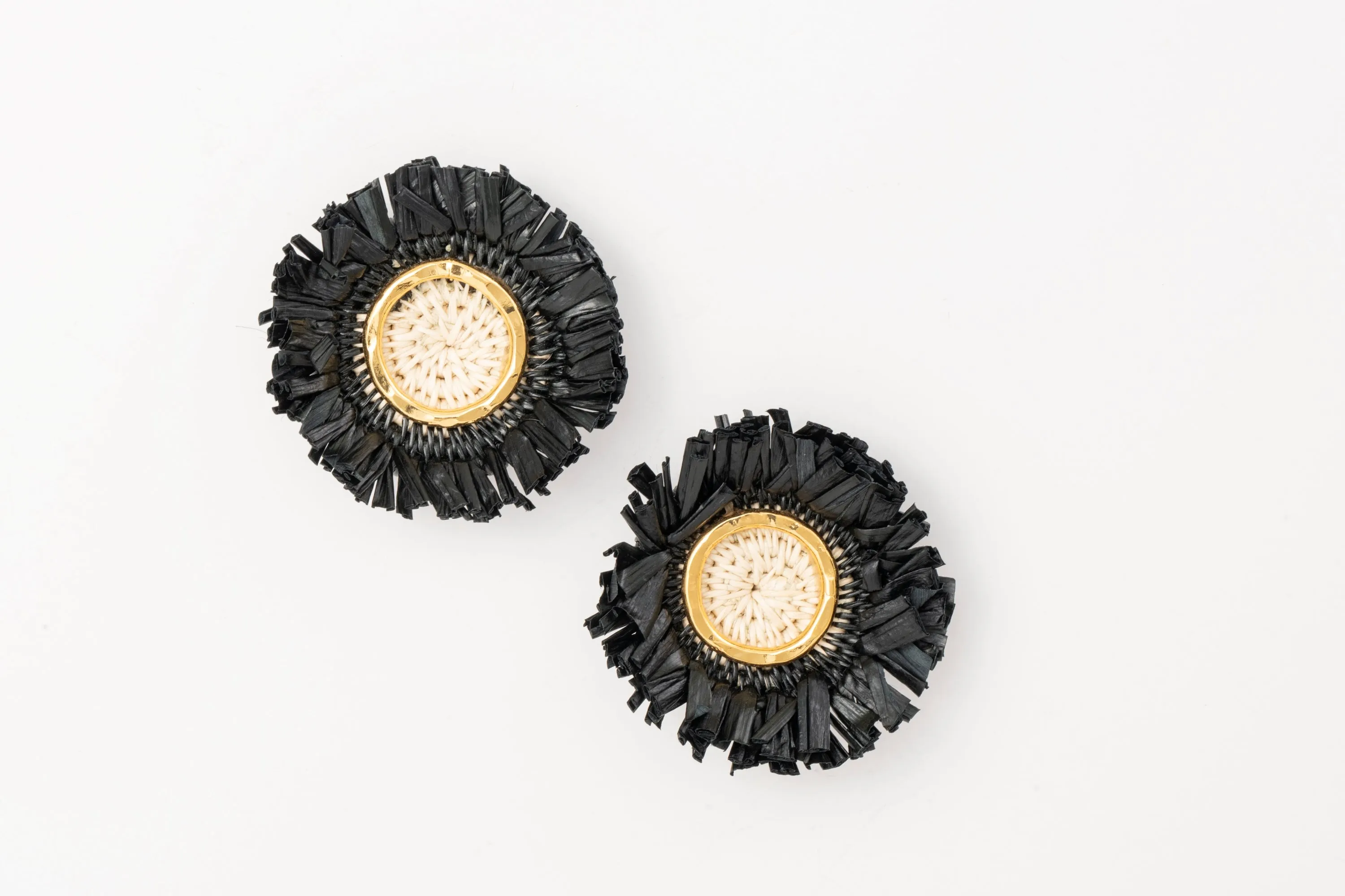 Girasol Stud Earrings -  24KGP Bronze   Black Werregue Palm Fiber