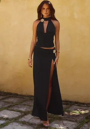 Glamorous Cutout High Neck Two-Piece Set with Slit Maxi Skirt