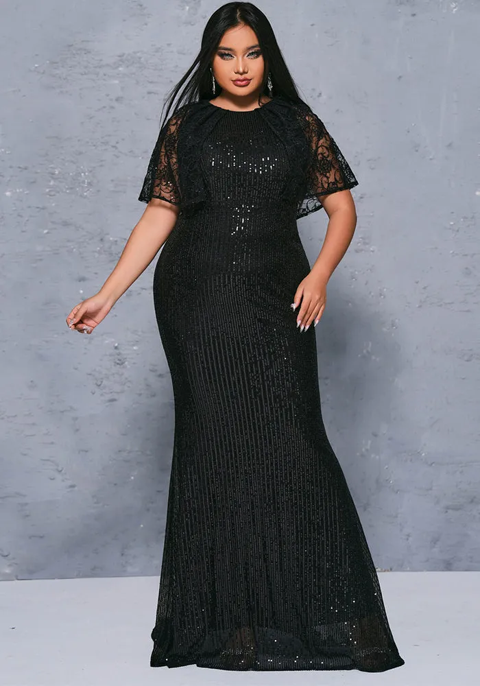 Glamorous Plus Size Short Sleeve Sequin Evening Gown for Timeless Elegance