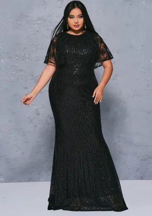 Glamorous Plus Size Short Sleeve Sequin Evening Gown for Timeless Elegance