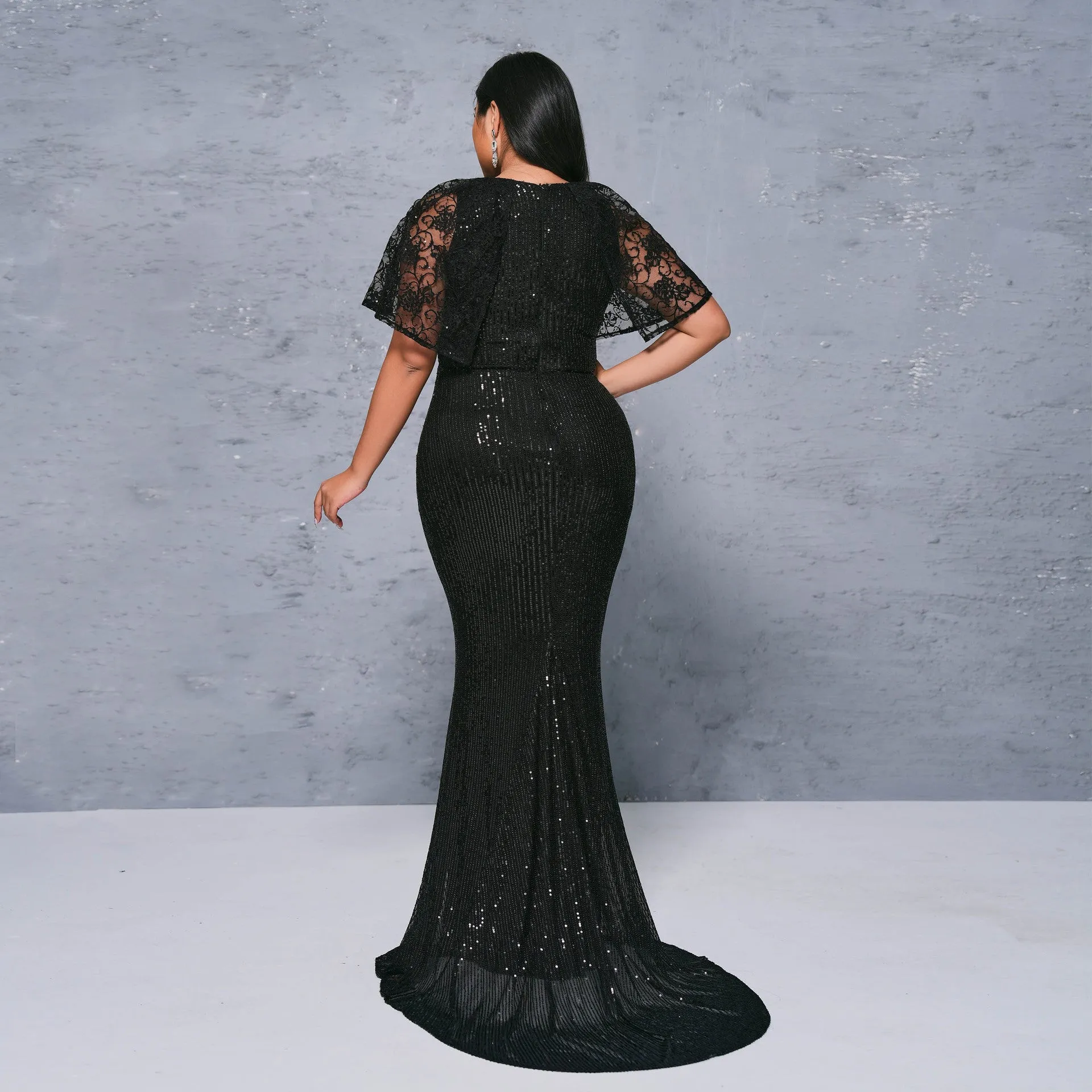 Glamorous Plus Size Short Sleeve Sequin Evening Gown for Timeless Elegance