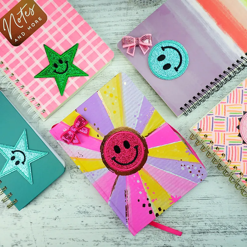 GLITTER PATCH SMILE FACE FUSHIA 60MM 1PC